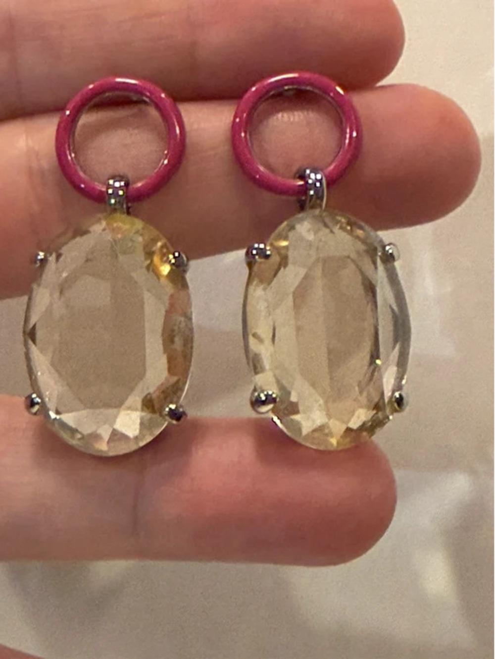 Y2K Mimco brand earrings - silver tone metal, crystal and neon pink resin - rare